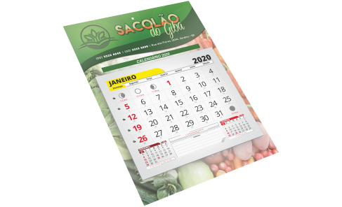 Folhinha com Bloco de Calendário 2020